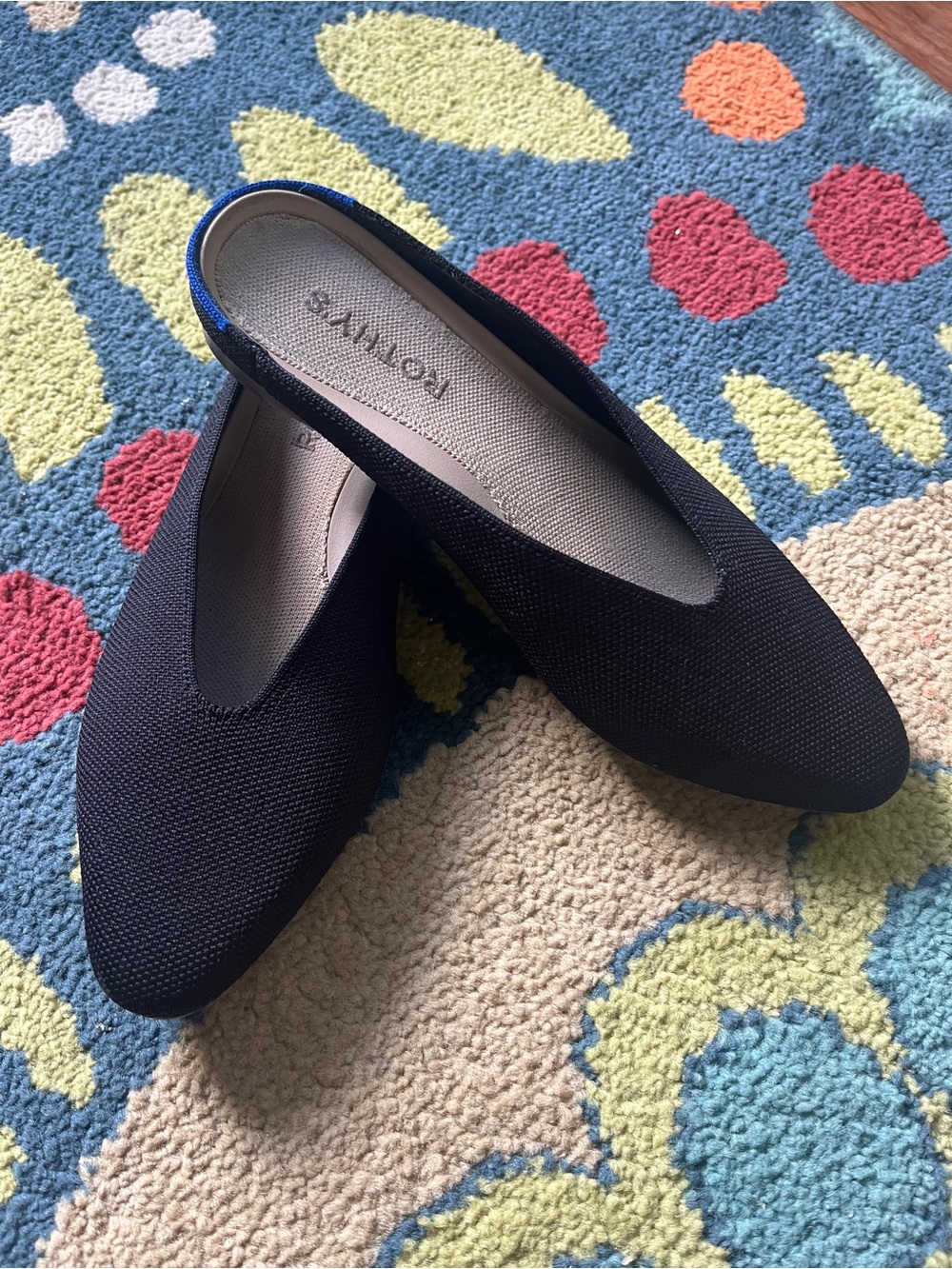 Rothy's Black Demi Clog Signature Blue Stitch at Heel size 7 as new